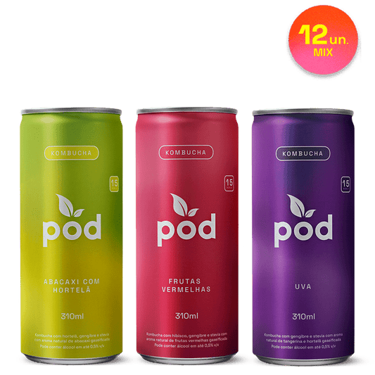 12 latas kombuchas Pod 310ml (clube POD) - Pod Kombucha - Lata Kombucha 310ml