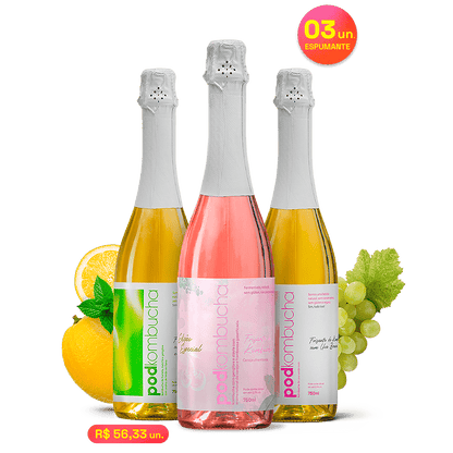 Kit 3 Espumantes de Kombucha Pod 750ml Sem Álcool