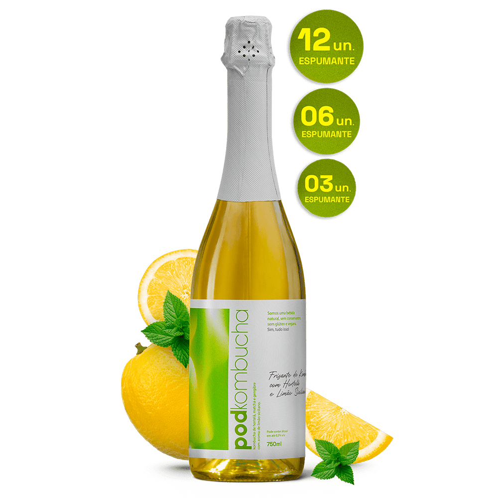 Espumante de Kombucha Pod 750ml - Limão Siciliano com Hortelã